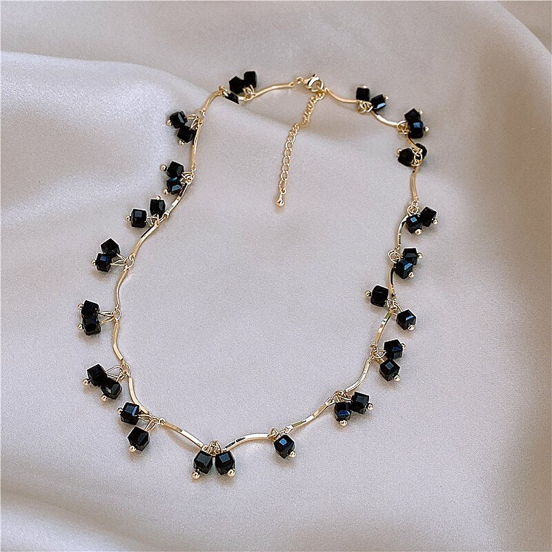 Black Crystal Charm Necklace