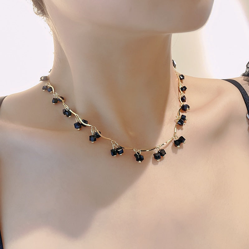 Black Crystal Charm Necklace