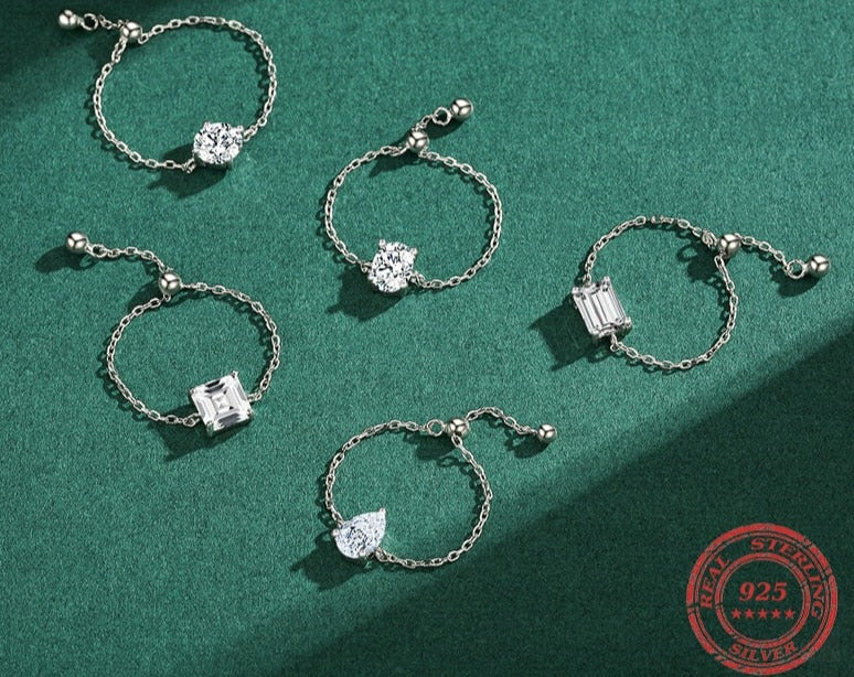 Sterling Silver Charm Chain Ring