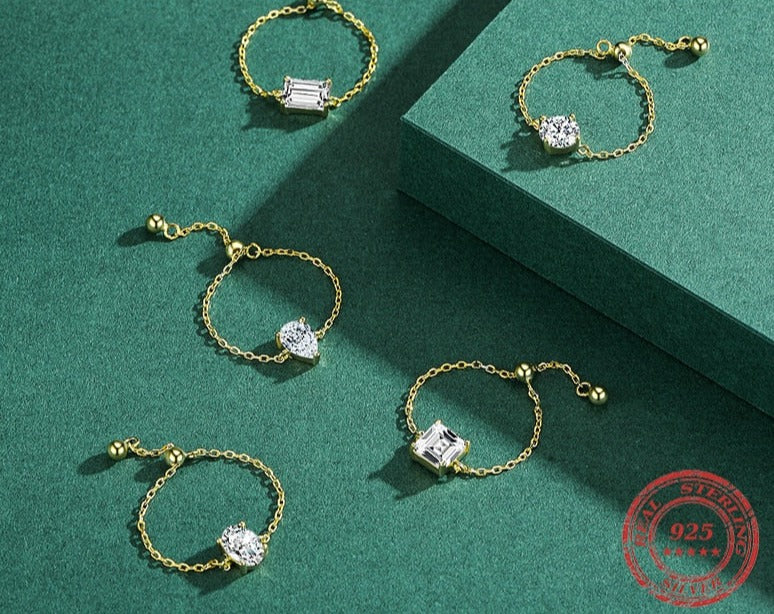 Sterling Silver Charm Chain Ring