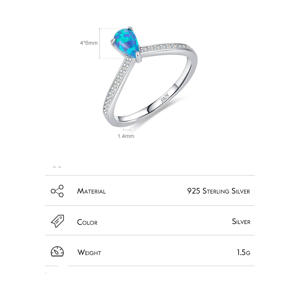 Sterling Silver Exquisite Blue Peruvian Opal Ring
