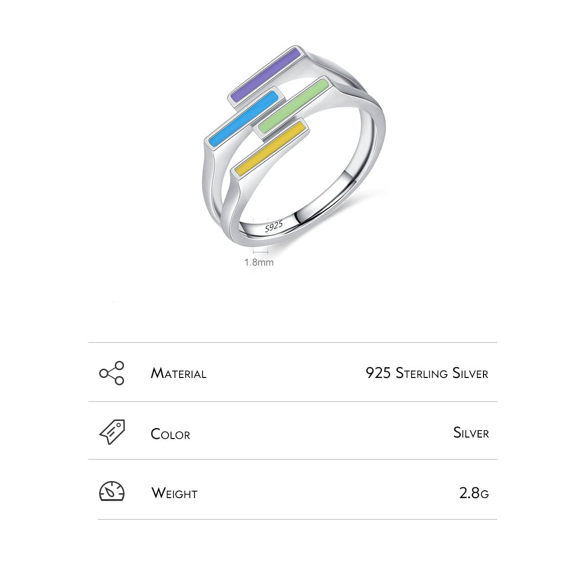Sterling Silver Multicolored Block Ring