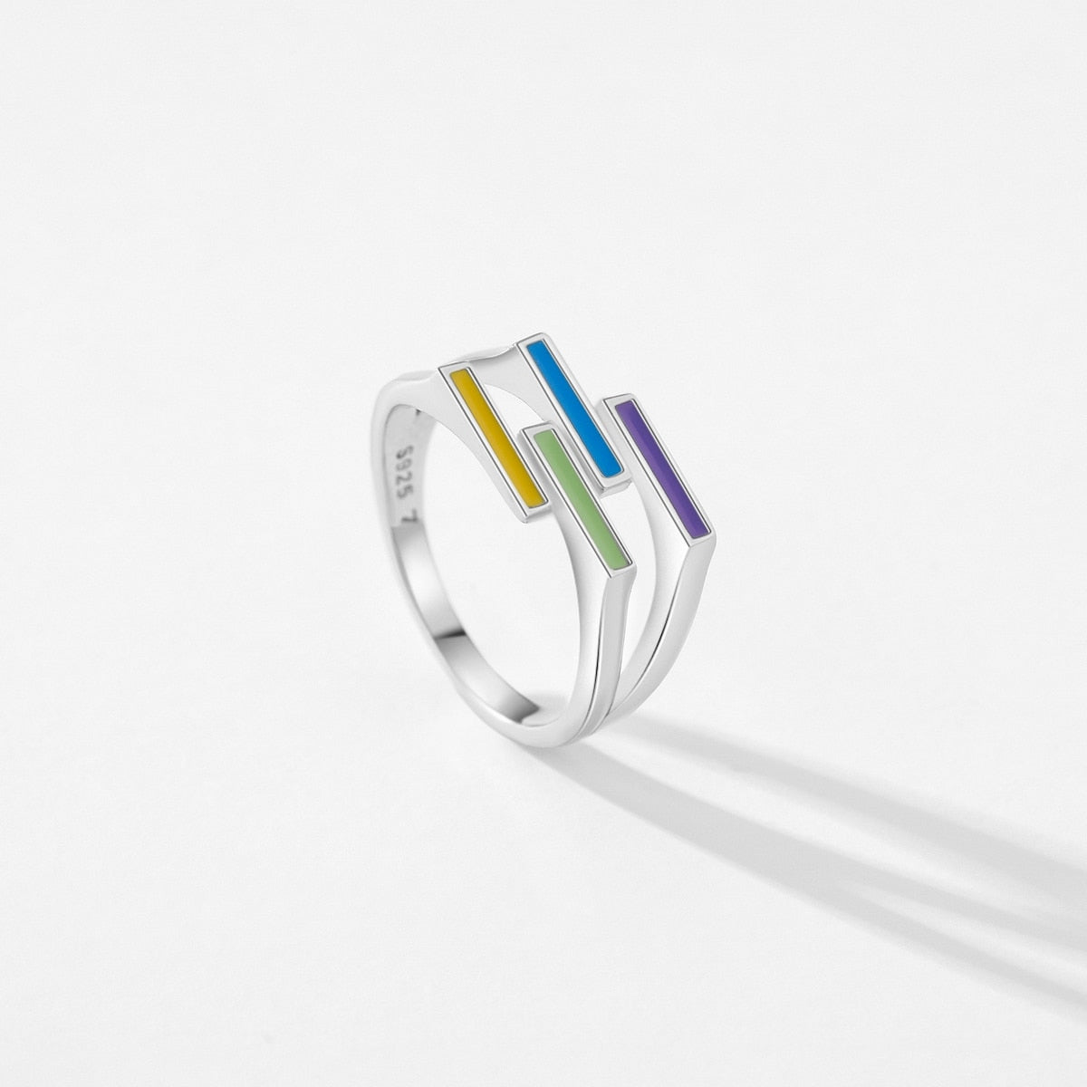 Sterling Silver Multicolored Block Ring