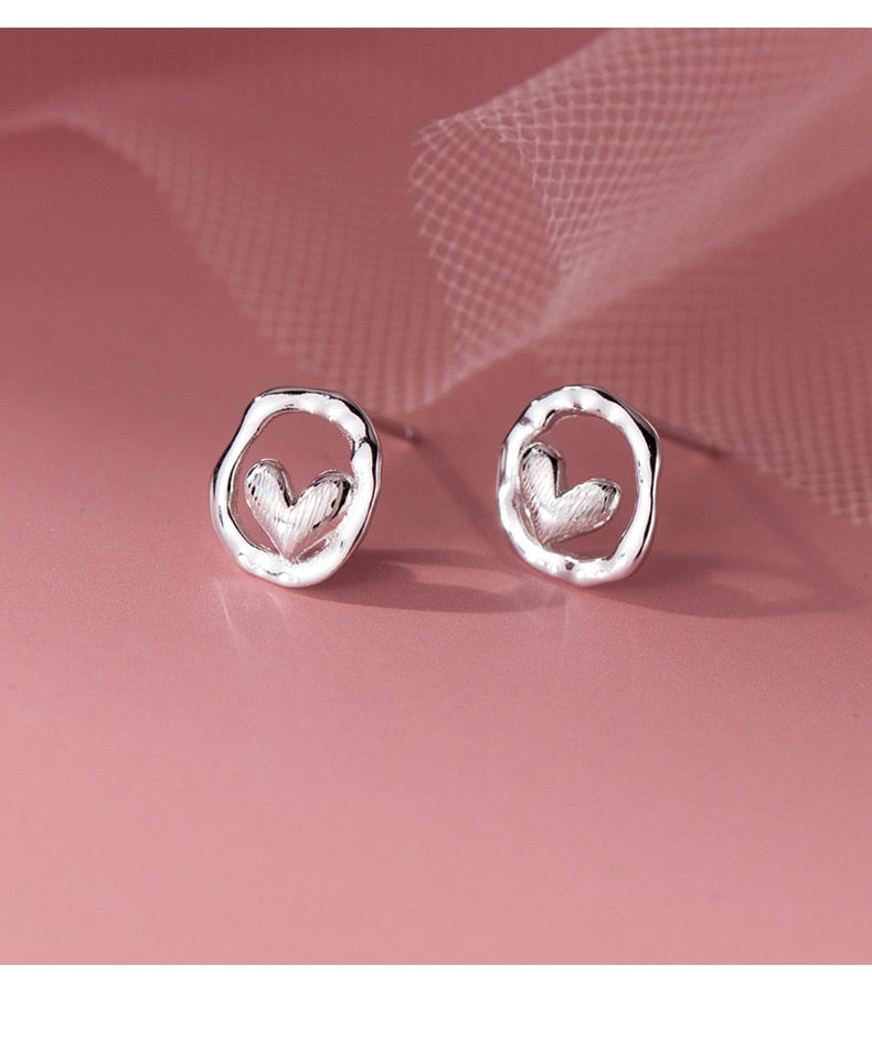 Sterling Silver Irregular Hearts Stud Earrings
