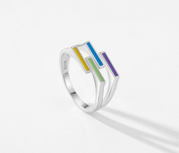 Sterling Silver Multicolored Block Ring