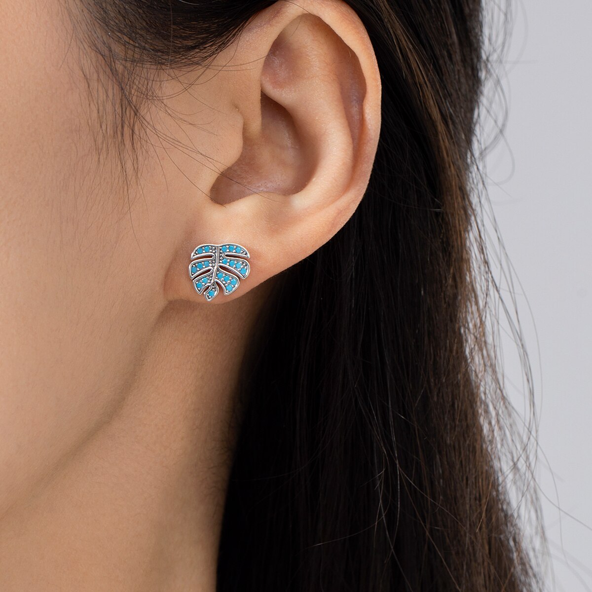 Sterling Silver Turquoise Leaf Stud Earrings