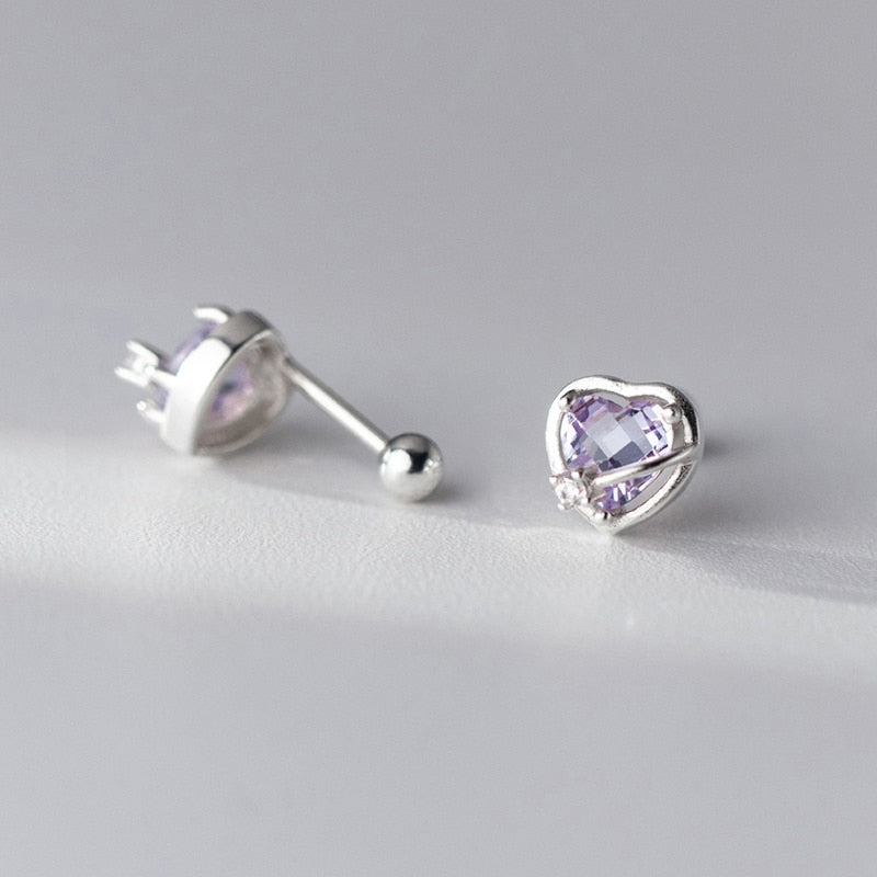 Sterling Silver Cubic Zirconia Love Heart Stud Earrings