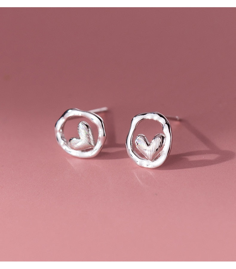 Sterling Silver Irregular Hearts Stud Earrings
