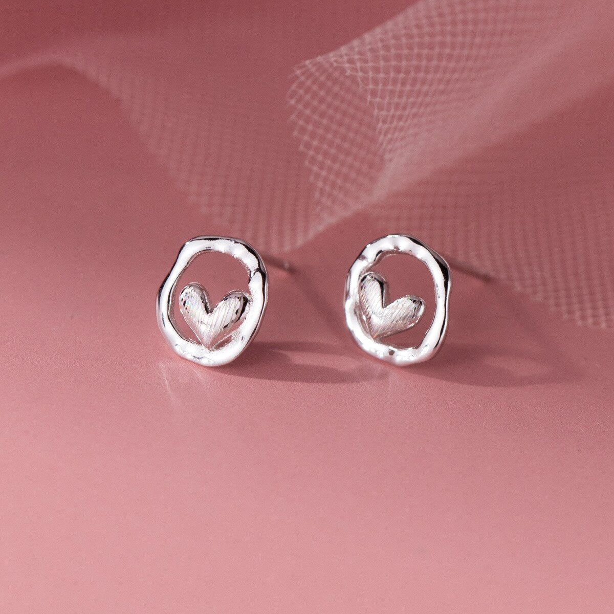 Sterling Silver Irregular Hearts Stud Earrings