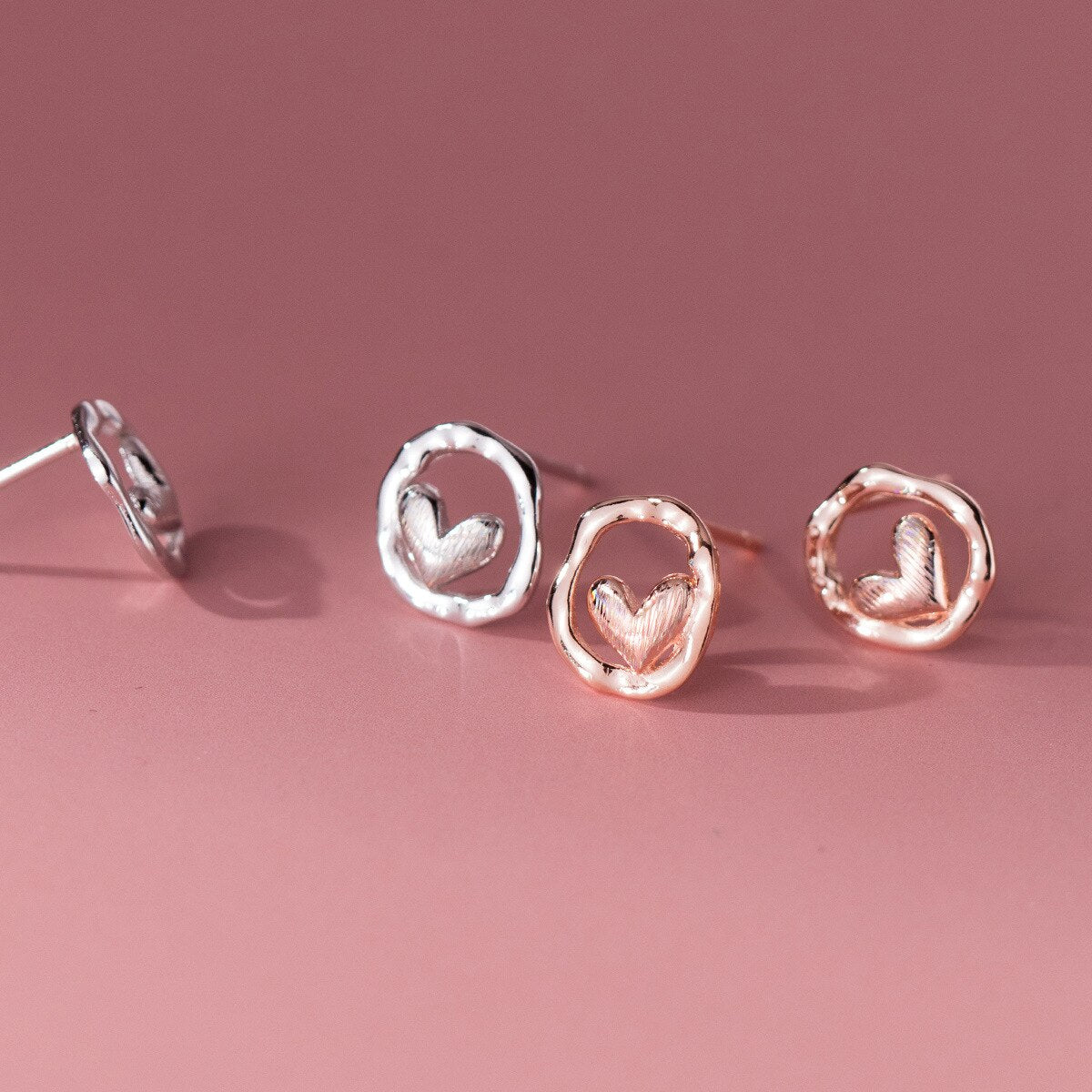 Sterling Silver Irregular Hearts Stud Earrings