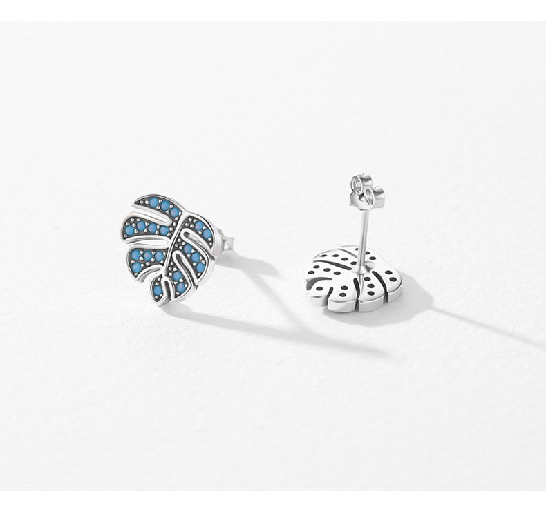 Sterling Silver Turquoise Leaf Stud Earrings