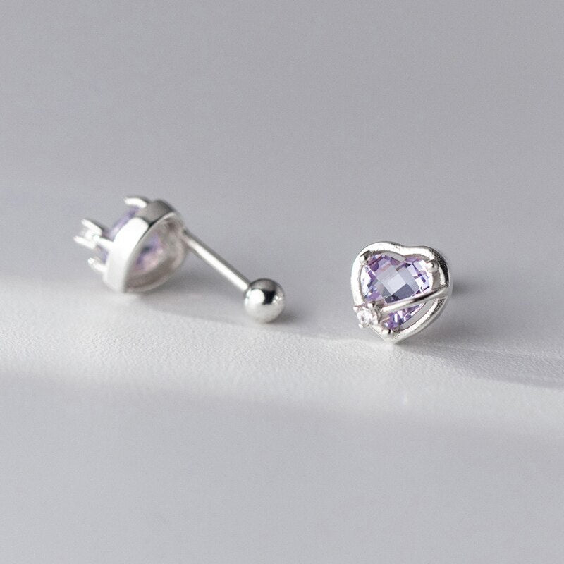 Sterling Silver Cubic Zirconia Love Heart Stud Earrings