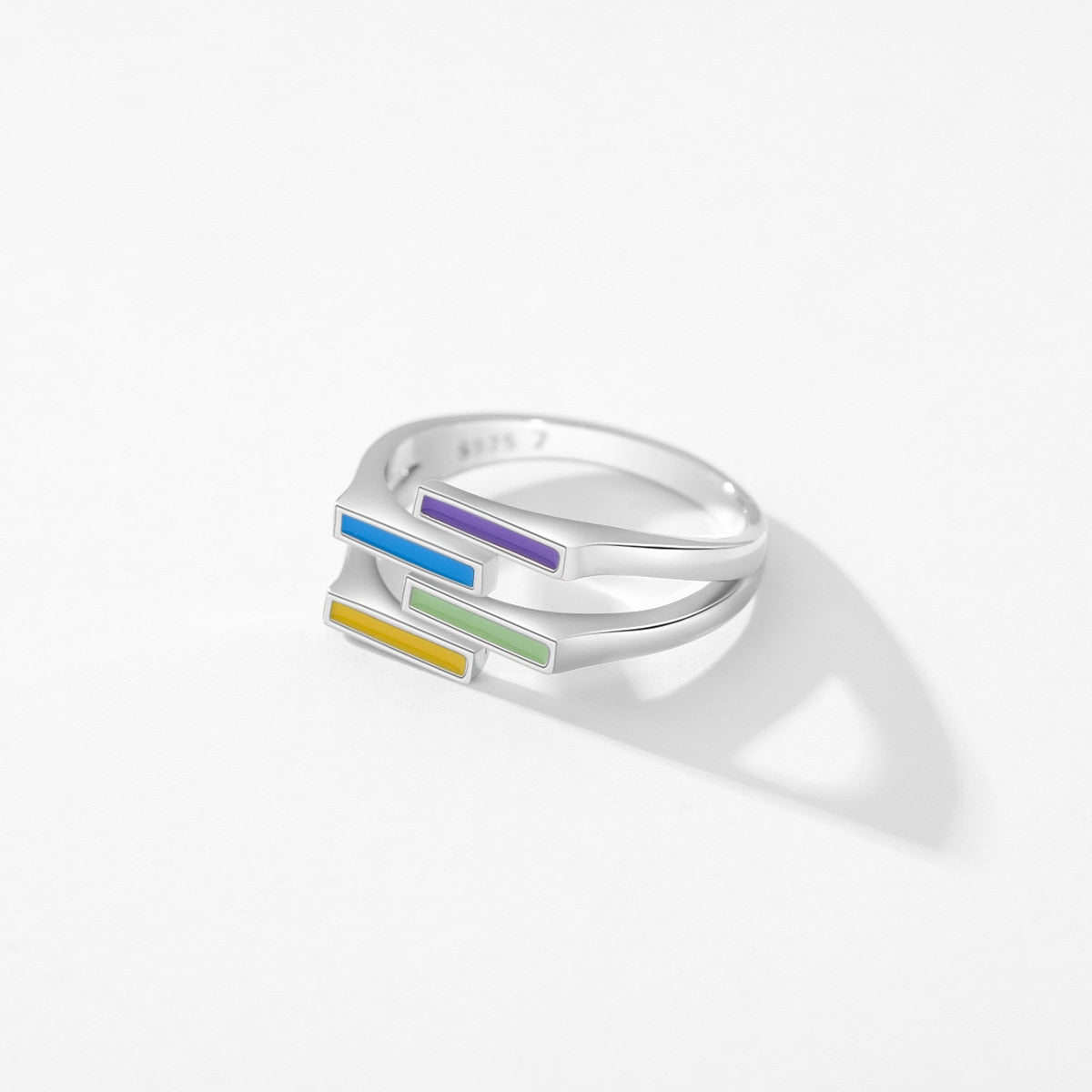 Sterling Silver Multicolored Block Ring