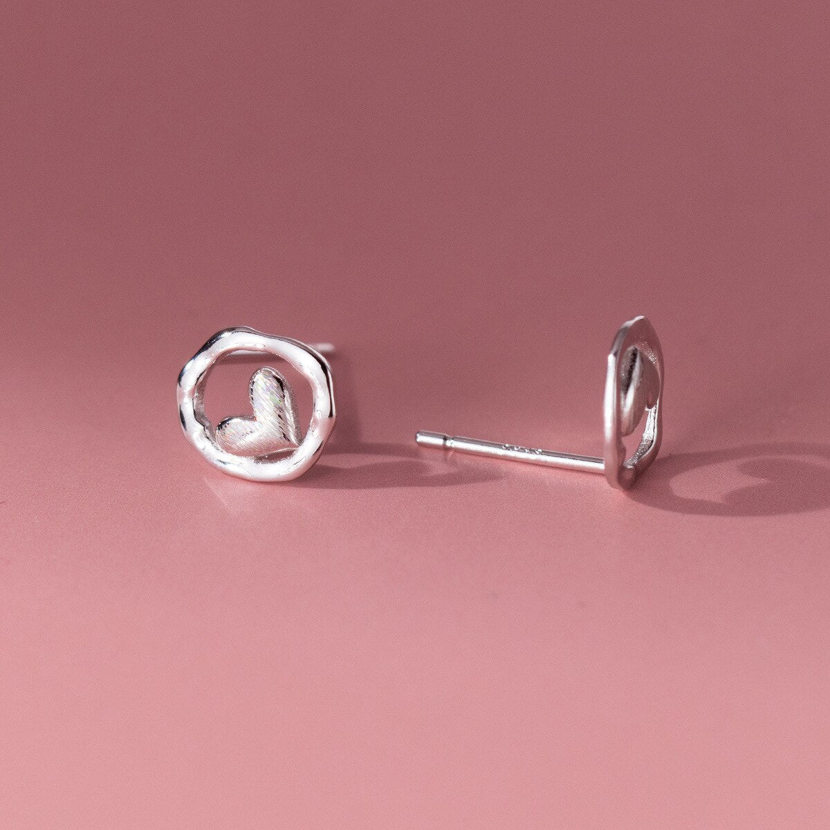 Sterling Silver Irregular Hearts Stud Earrings