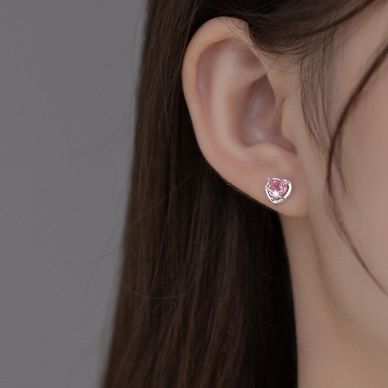 Sterling Silver Cubic Zirconia Love Heart Stud Earrings