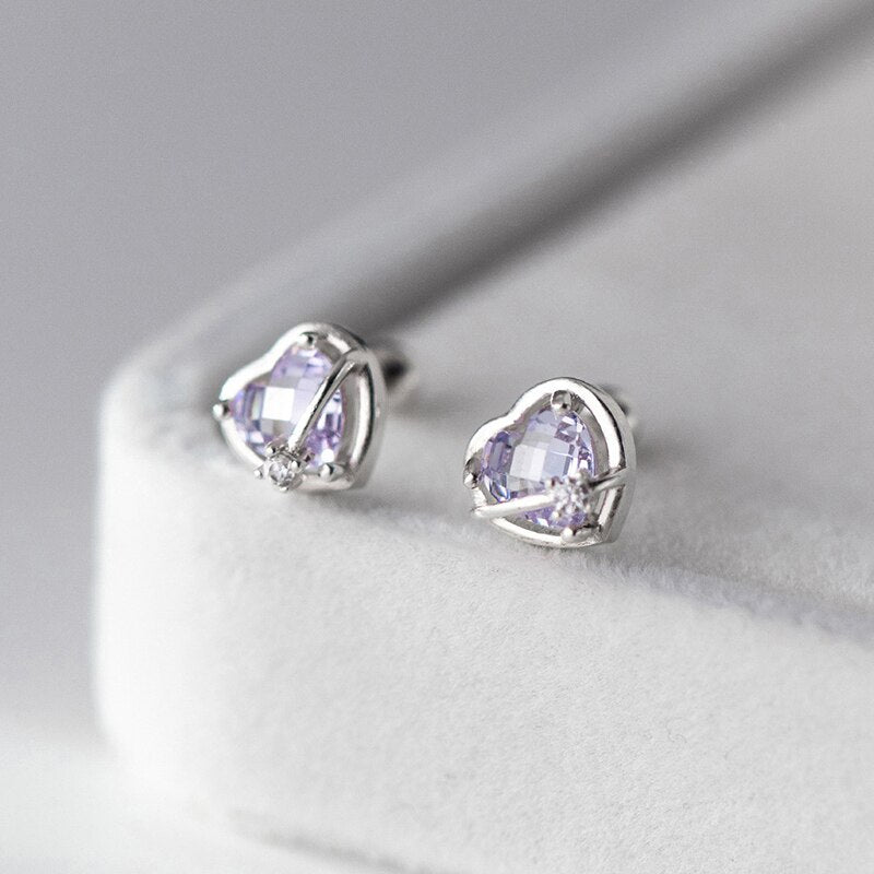 Sterling Silver Cubic Zirconia Love Heart Stud Earrings