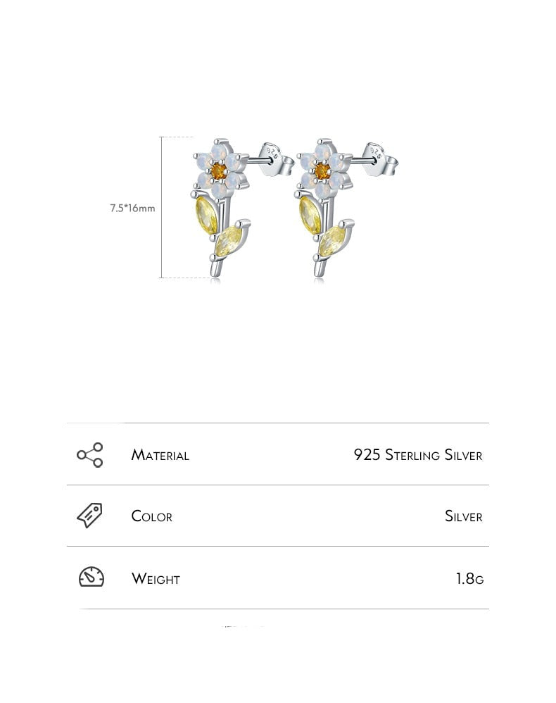 Sterling Silver Flower Opal Stud Earrings