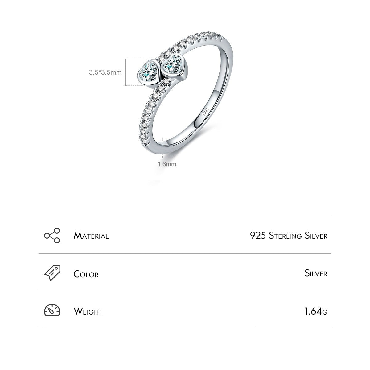 Sterling Silver Heart-to-Heart Ring