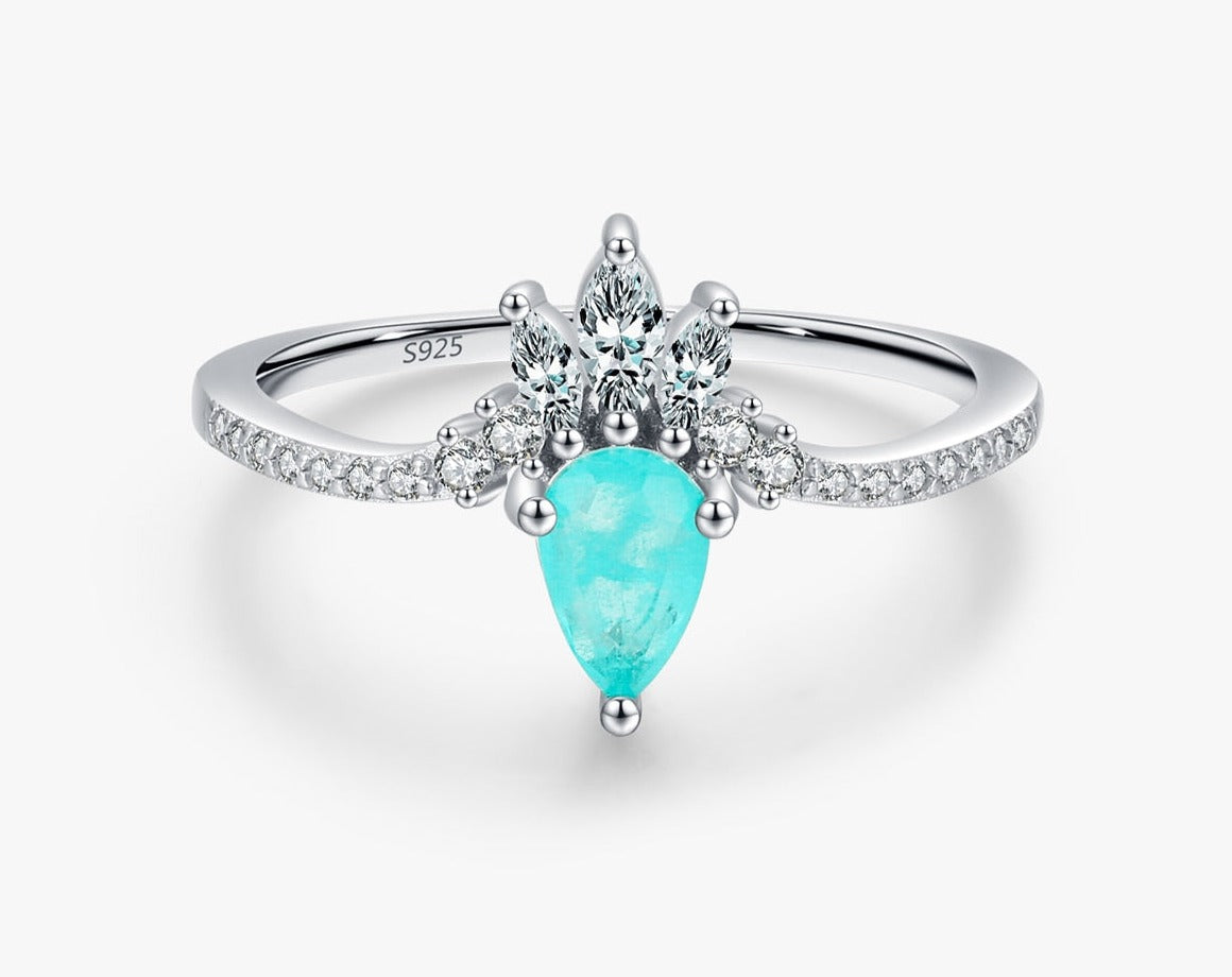Sterling Silver Paraiba Tourmaline Crown Ring