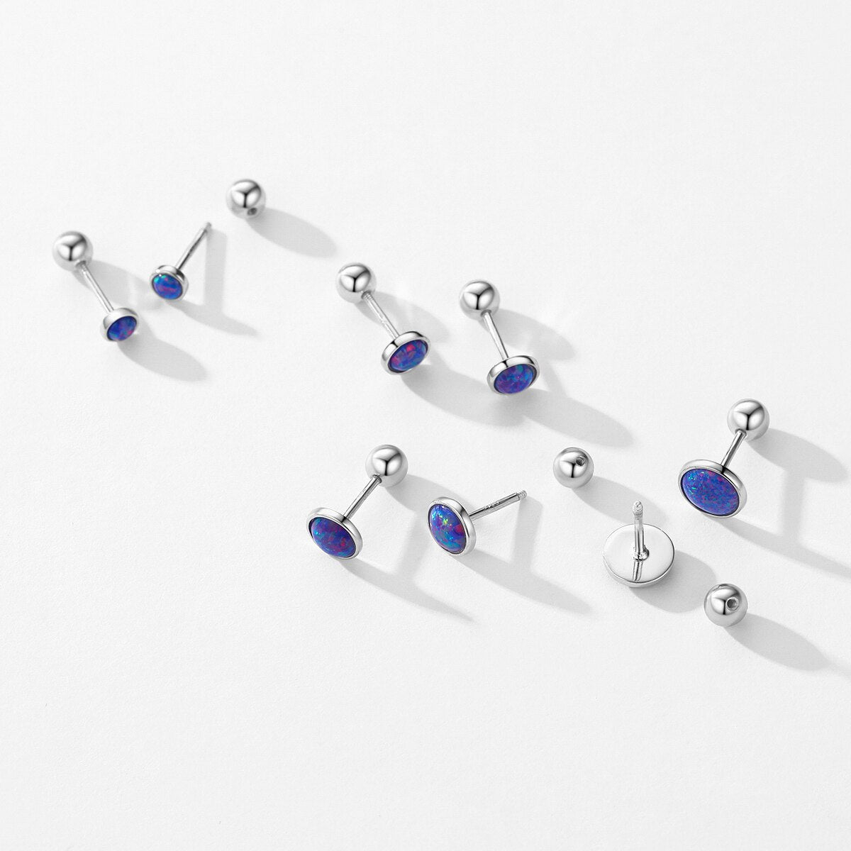 Sterling Silver Blue Opal Stud Earrings