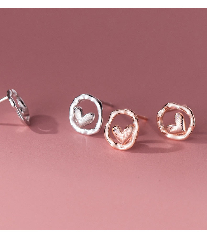Sterling Silver Irregular Hearts Stud Earrings