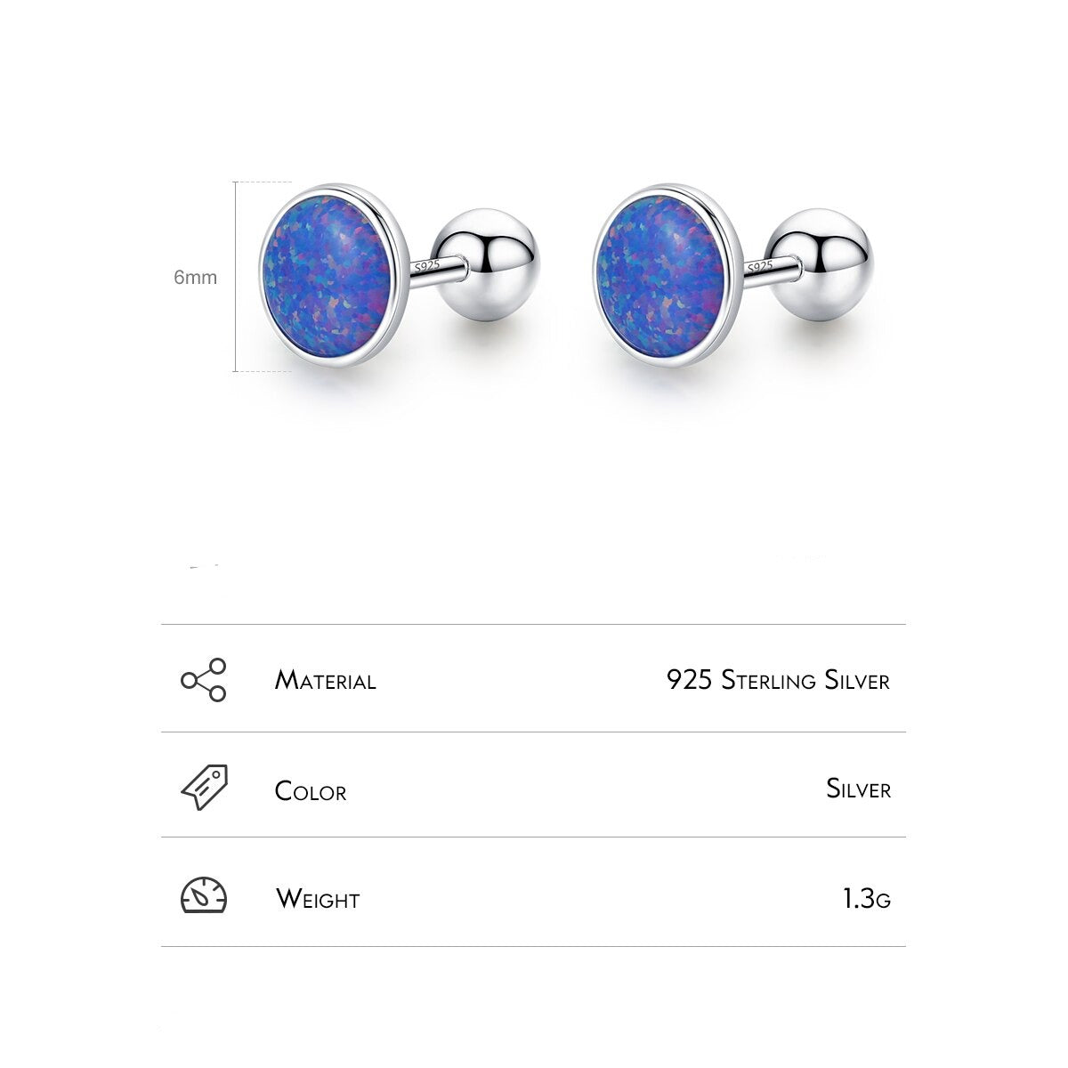 Sterling Silver Blue Opal Stud Earrings