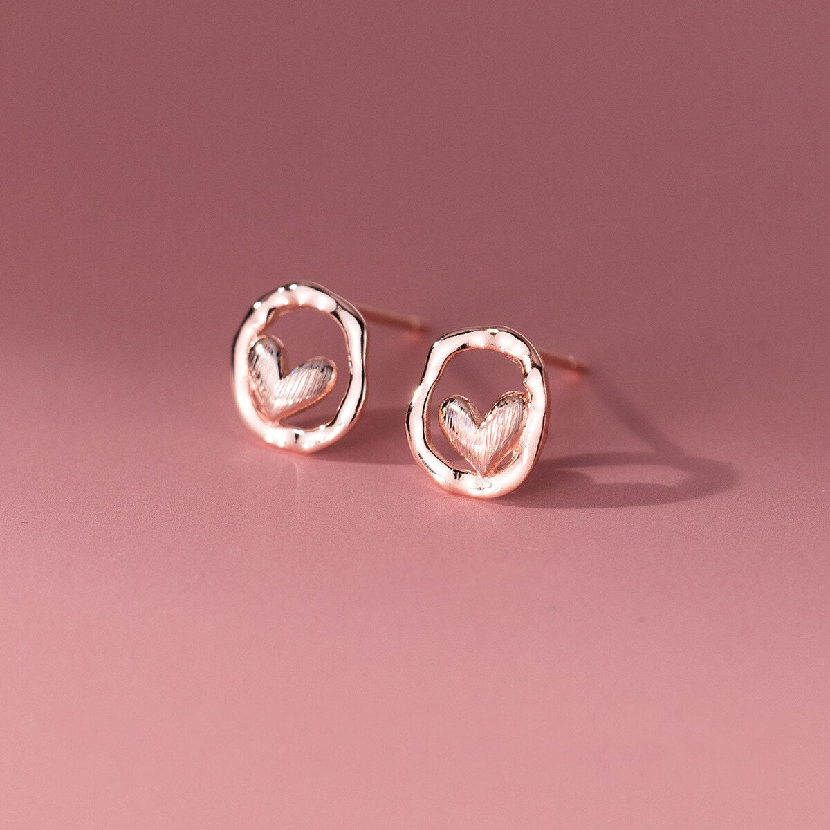 Sterling Silver Irregular Hearts Stud Earrings