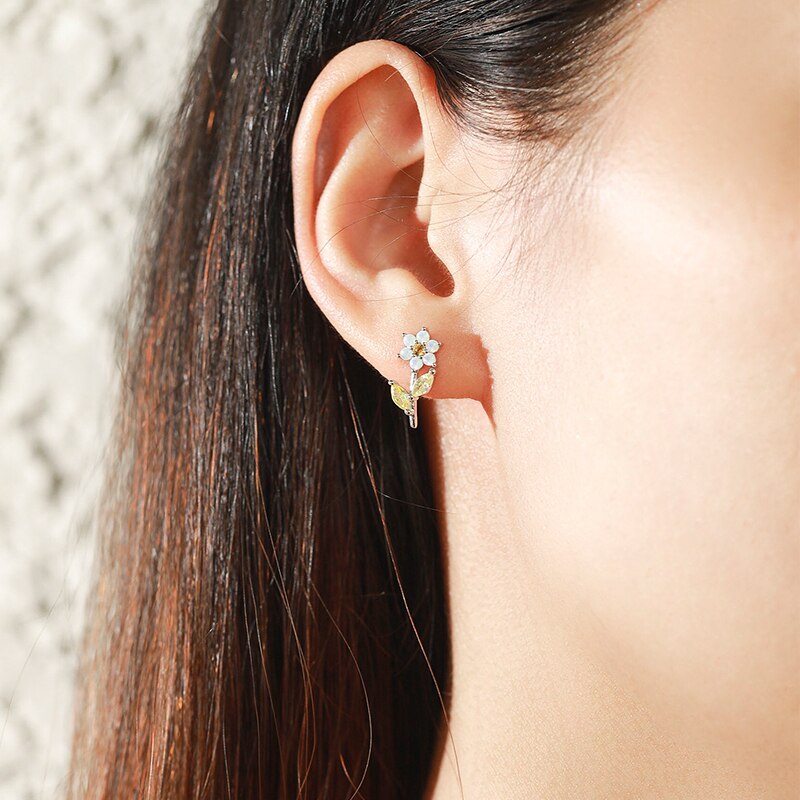 Sterling Silver Flower Opal Stud Earrings