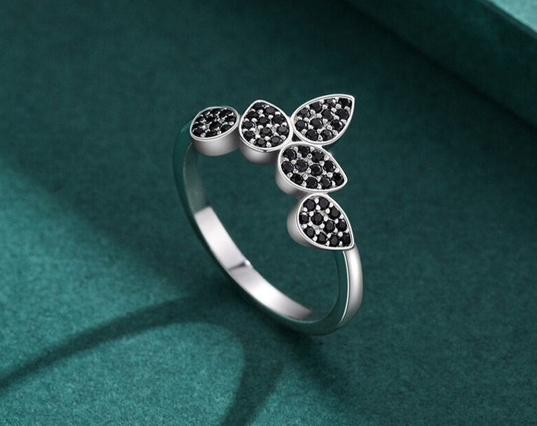 Sterling Silver Black Petal Ring