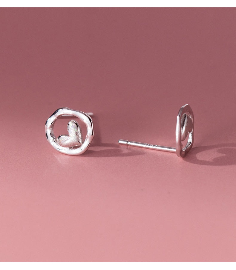 Sterling Silver Irregular Hearts Stud Earrings