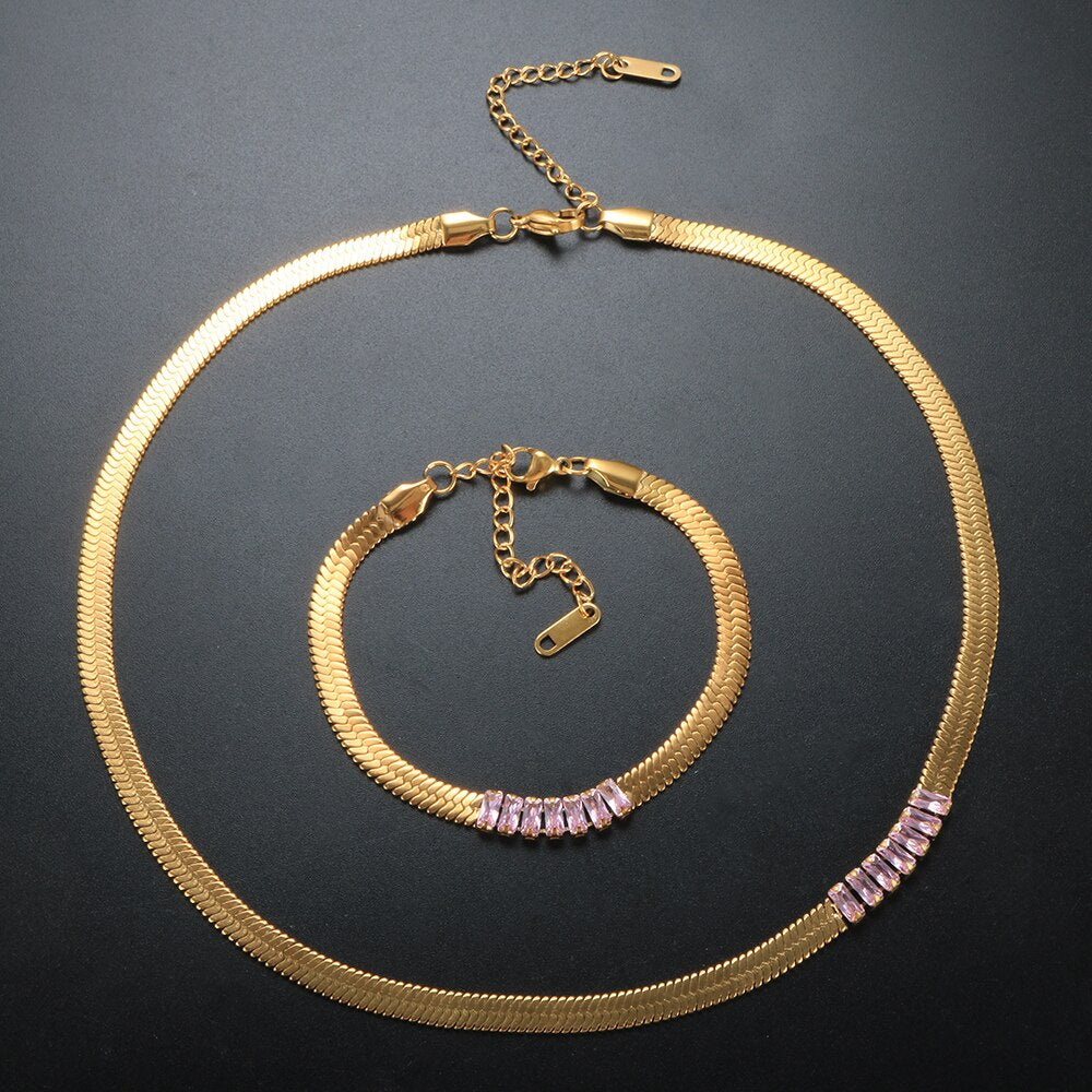 Zircon Bracelet and Necklace Jewelry Set