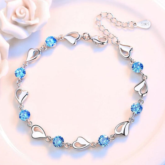 Sterling Silver Cubic Zirconia Heart Bracelet