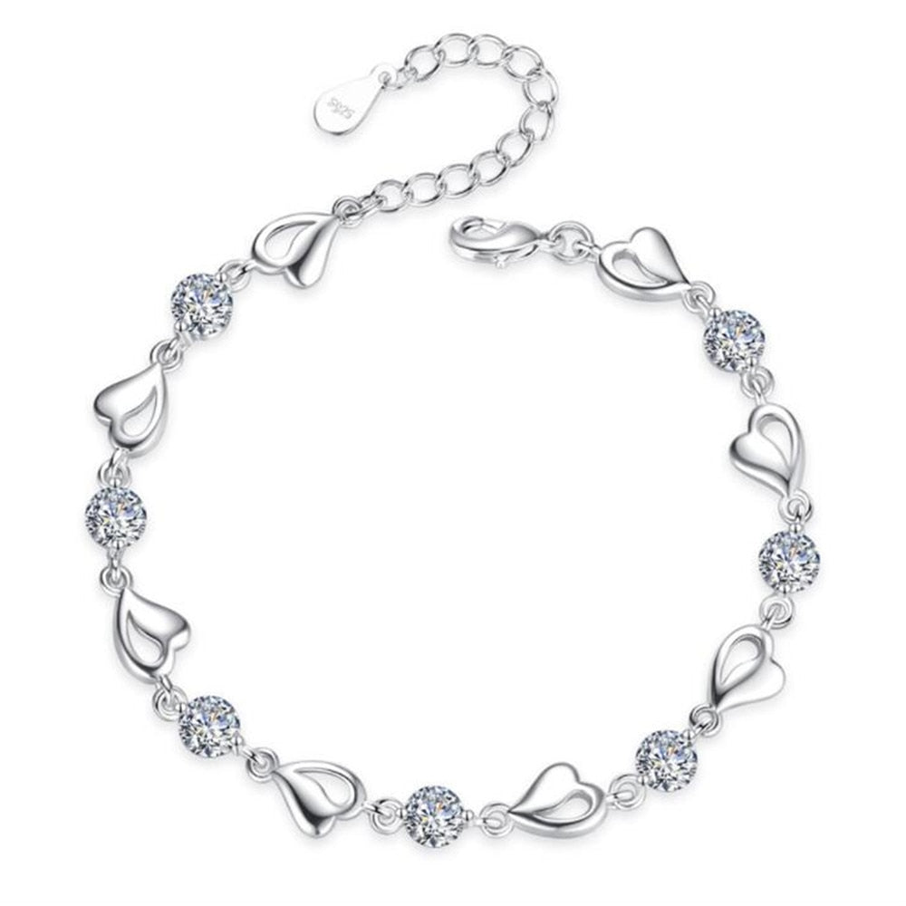 Sterling Silver Cubic Zirconia Heart Bracelet