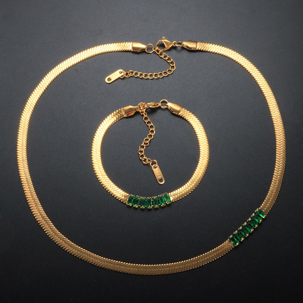 Zircon Bracelet and Necklace Jewelry Set
