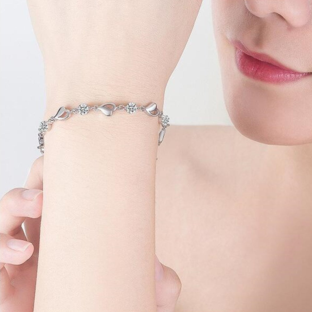 Sterling Silver Cubic Zirconia Heart Bracelet