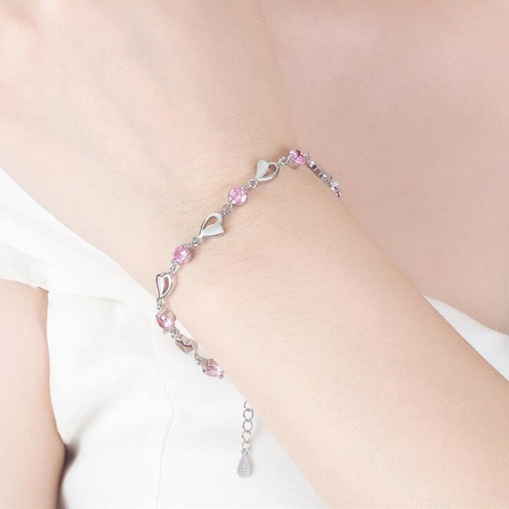 Sterling Silver Cubic Zirconia Heart Bracelet