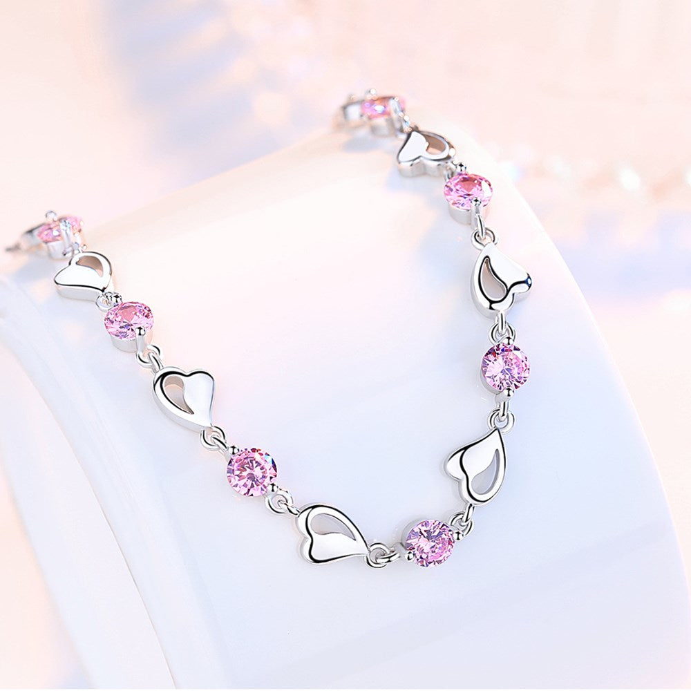 Sterling Silver Cubic Zirconia Heart Bracelet