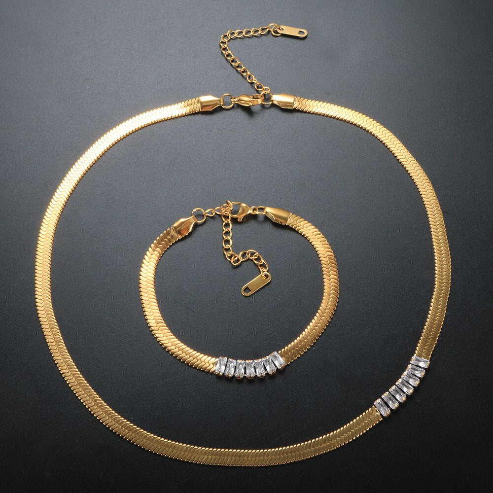 Zircon Bracelet and Necklace Jewelry Set