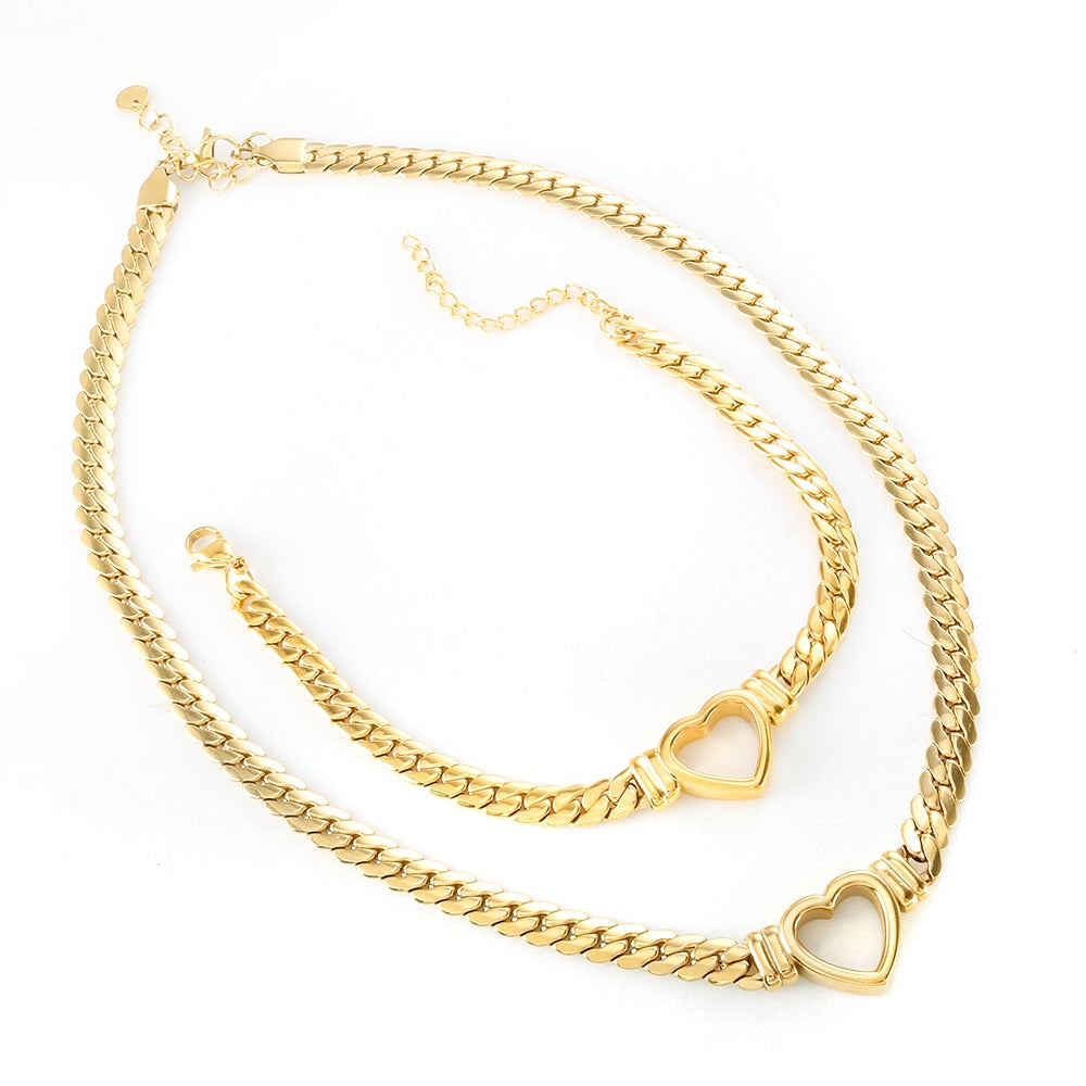 Love Heart Necklace and Bracelet Set