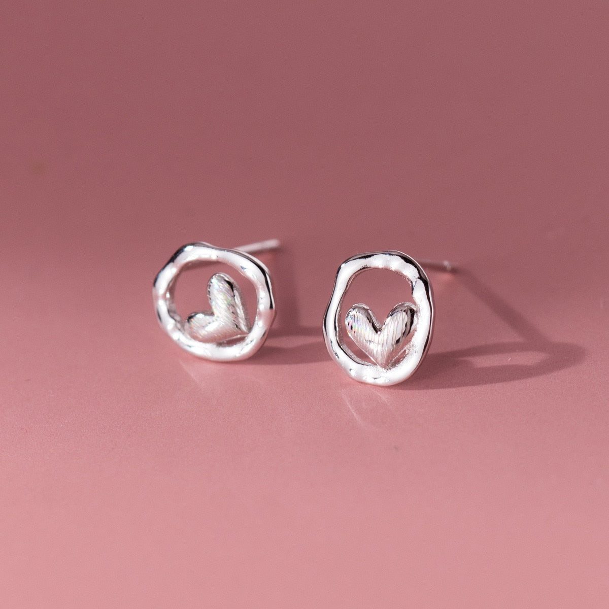 Sterling Silver Irregular Hearts Stud Earrings