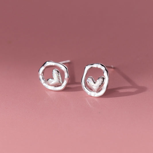 Sterling Silver Irregular Hearts Stud Earrings