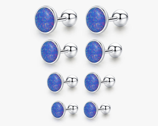 Sterling Silver Blue Opal Stud Earrings