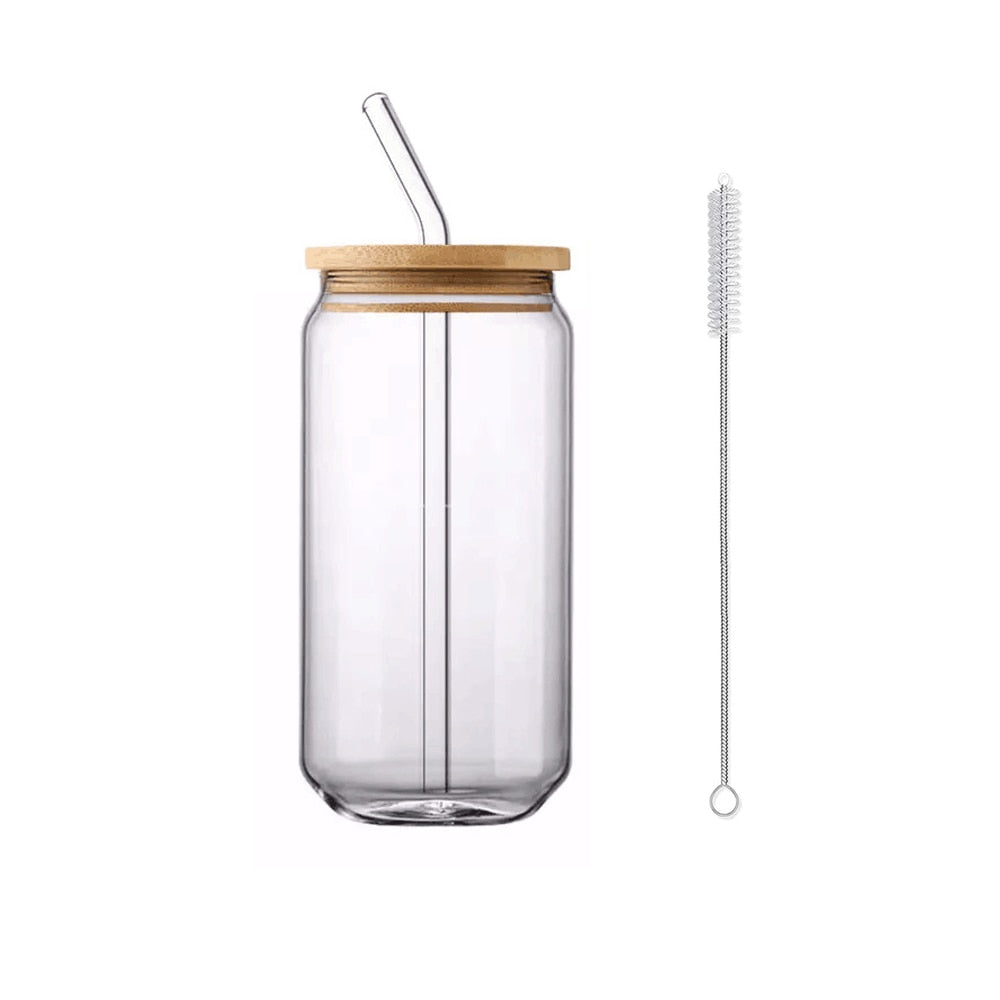 Glass Drinkware With Lid and Straw