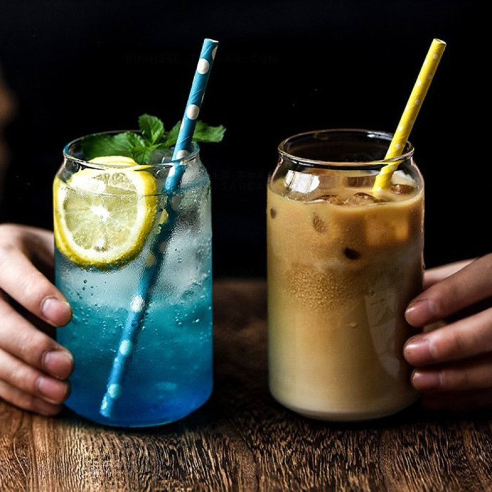 Glass Drinkware With Lid and Straw