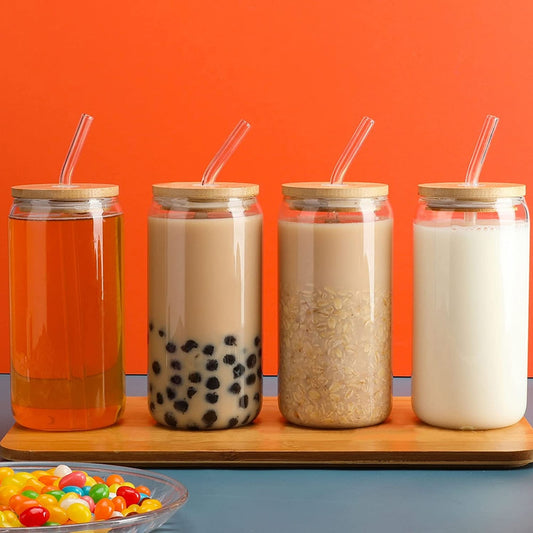 Glass Drinkware With Lid and Straw