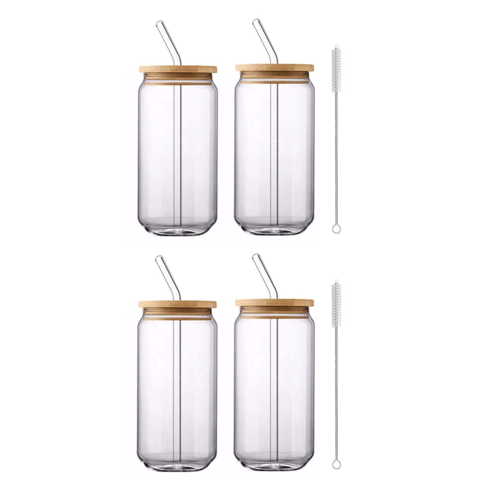 Glass Drinkware With Lid and Straw