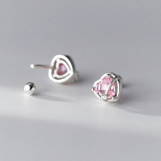 Sterling Silver Cubic Zirconia Love Heart Stud Earrings
