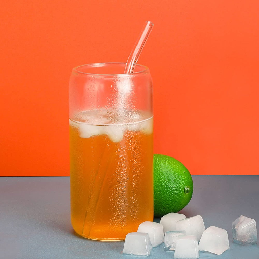 Glass Drinkware With Lid and Straw