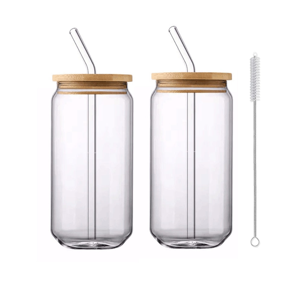 Glass Drinkware With Lid and Straw